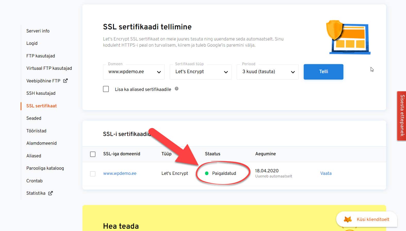 SSL sertifikaadi paigaldamine