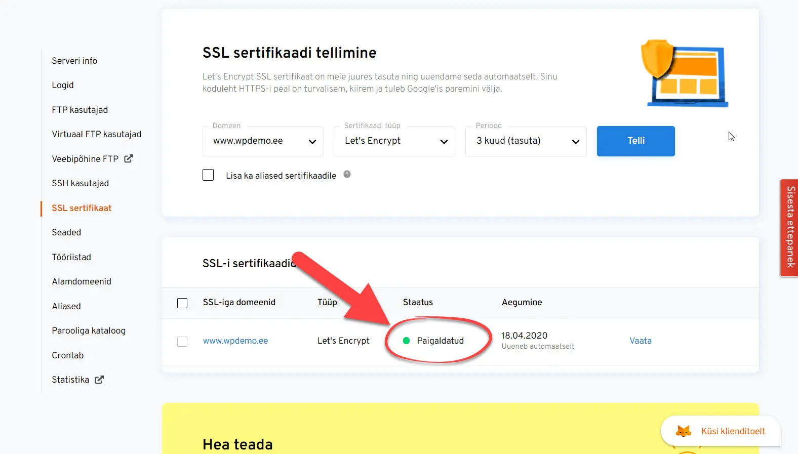 SSL sertifikaadi paigaldamine